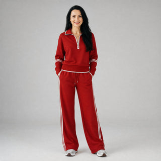 Elegancki Damski Komplet Dresowy z Bluzą z Zamkiem i Szerokimi Spodniami — Stylowy Dres na Co Dzień i Spacery | Sylnia Butik