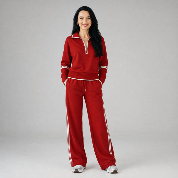 Elegancki Damski Komplet Dresowy z Bluzą z Zamkiem i Szerokimi Spodniami — Stylowy Dres na Co Dzień i Spacery | Sylnia Butik