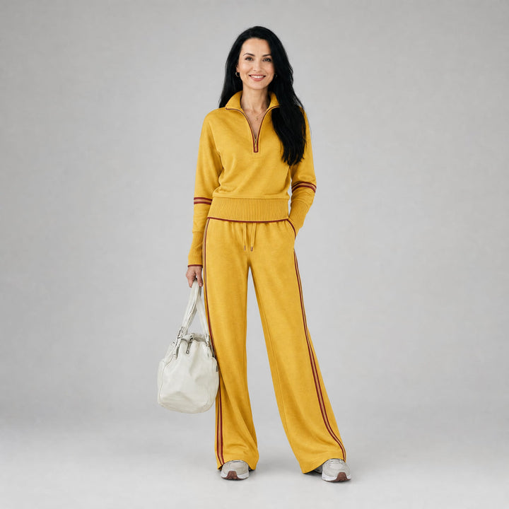 Elegancki Damski Komplet Dresowy z Bluzą z Zamkiem i Szerokimi Spodniami — Stylowy Dres na Co Dzień i Spacery | Sylnia Butik