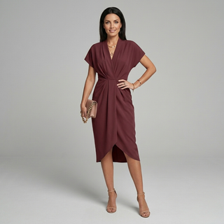 Elegancka Sukienka Kopertowa Midi z Dekoltem V na Wesele, Koktajl i Letnie Przyjęcia | Sylnia Butik