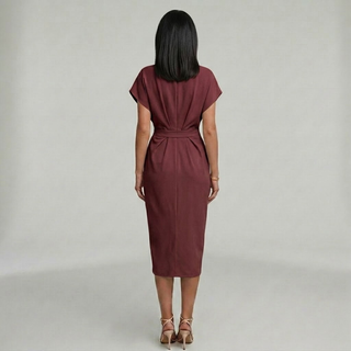Elegancka Sukienka Kopertowa Midi z Dekoltem V na Wesele, Koktajl i Letnie Przyjęcia | Sylnia Butik