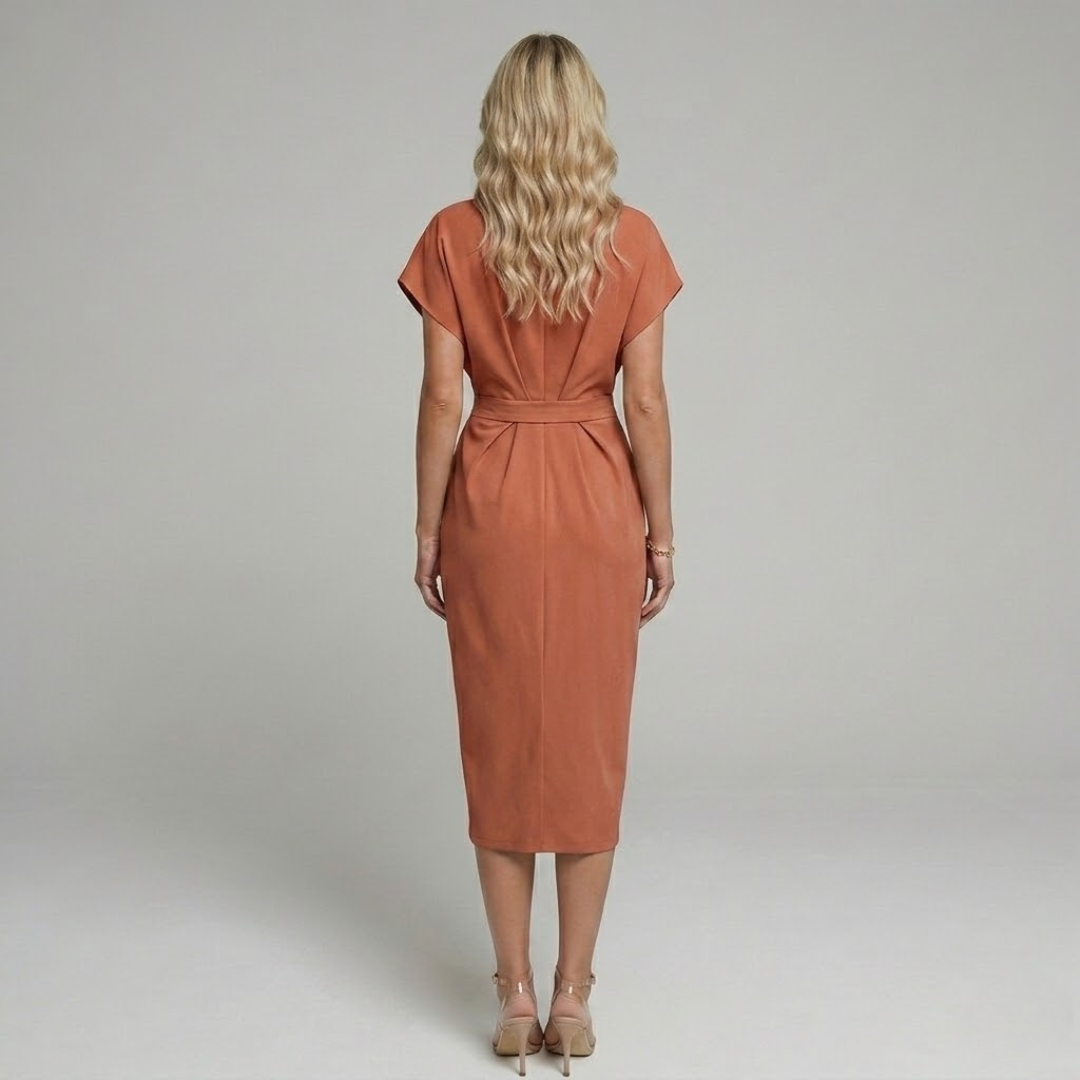 Elegancka Sukienka Kopertowa Midi z Dekoltem V na Wesele, Koktajl i Letnie Przyjęcia | Sylnia Butik
