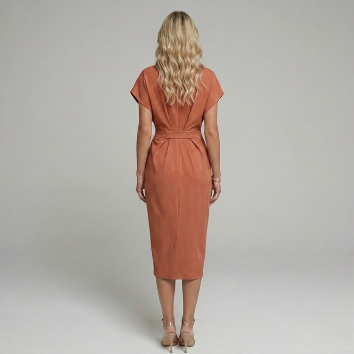 Elegancka Sukienka Kopertowa Midi z Dekoltem V na Wesele, Koktajl i Letnie Przyjęcia | Sylnia Butik