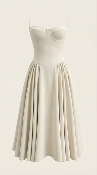 Romantyczna Sukienka Midi Letnia z gorsetową górą i rozkloszowanym dołem