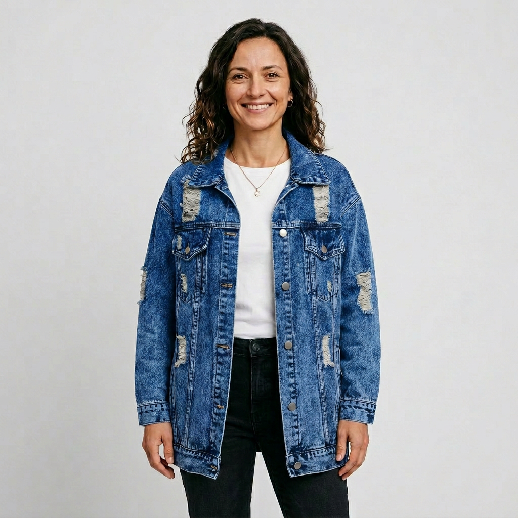 Jeansowa Kurtka Oversize w Stylu Vintage