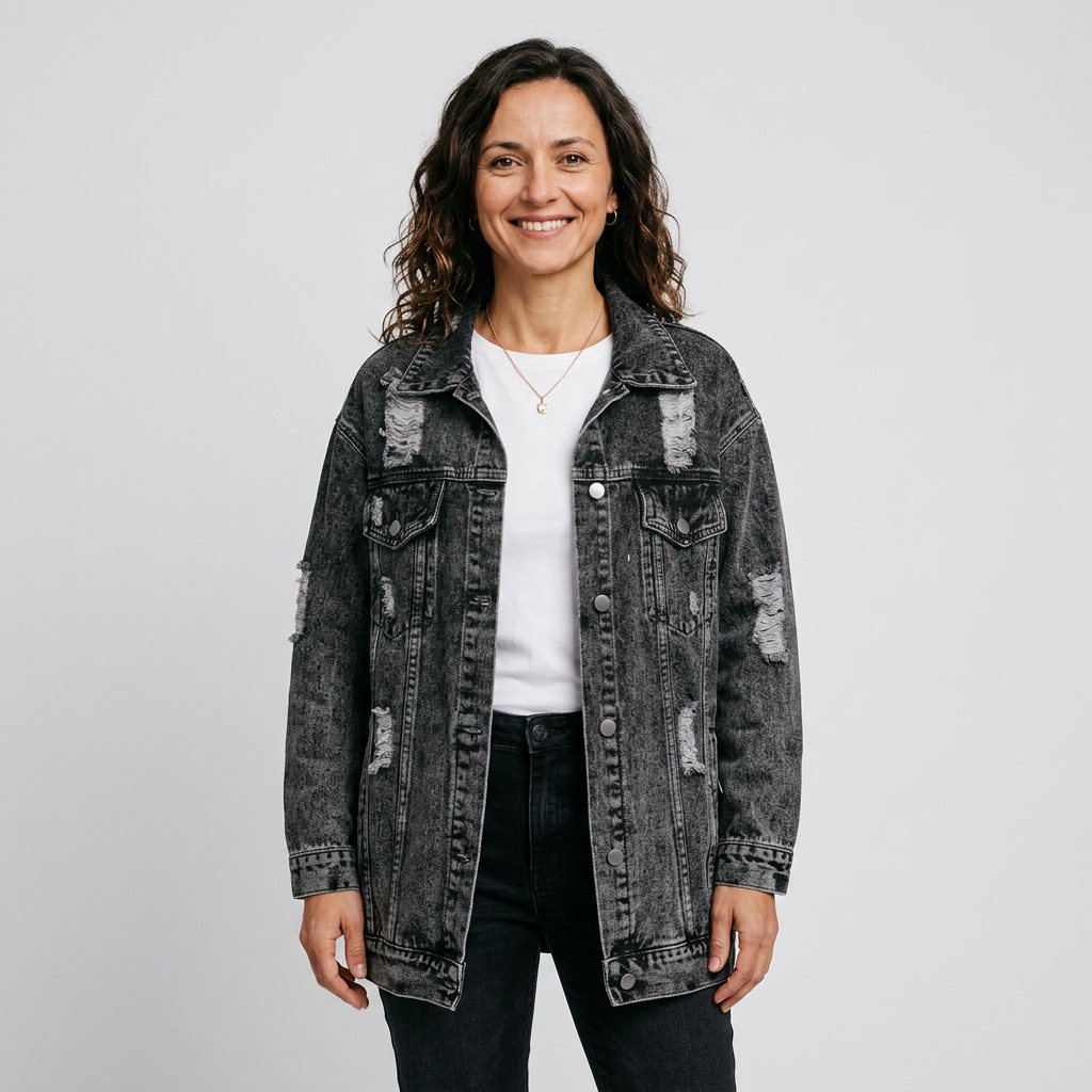 Jeansowa Kurtka Oversize w Stylu Vintage
