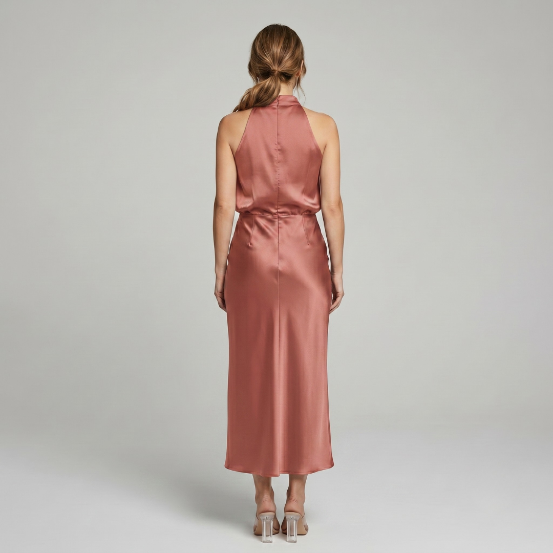 Elegancka Drapowana Sukienka Midi bez Rękawów