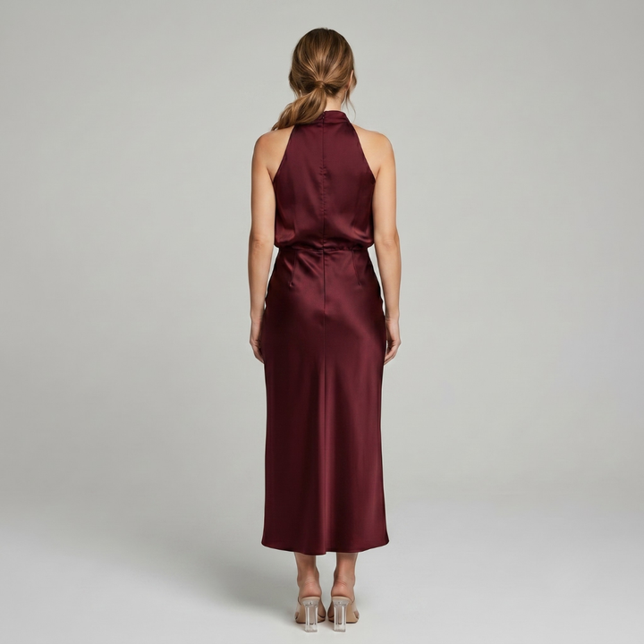 Elegancka Drapowana Sukienka Midi bez Rękawów