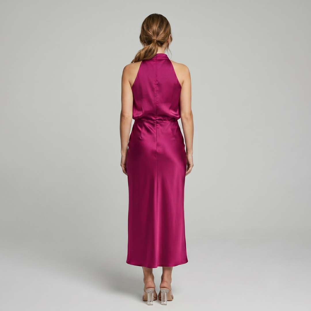 Elegancka Drapowana Sukienka Midi bez Rękawów