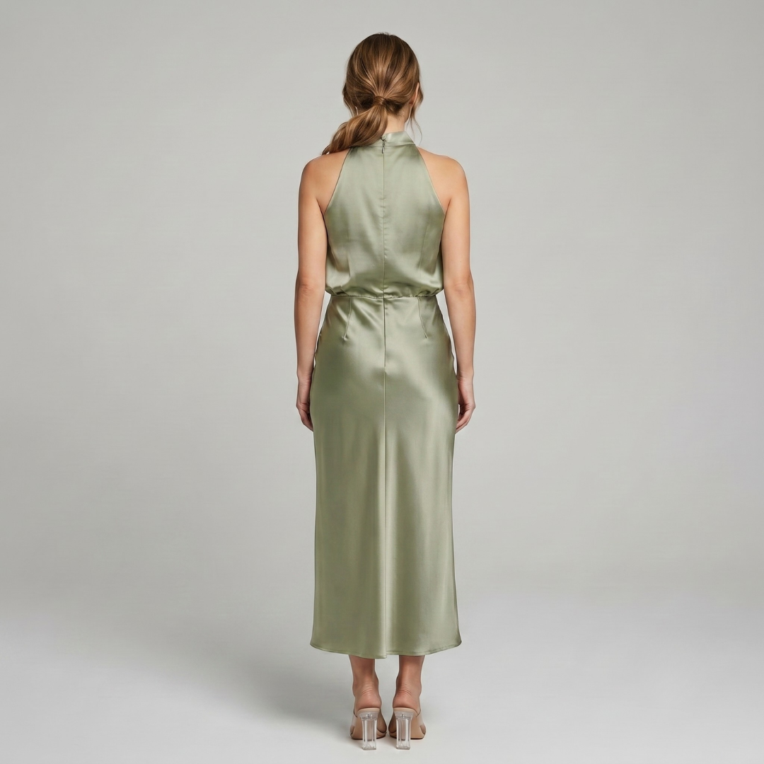 Elegancka Drapowana Sukienka Midi bez Rękawów