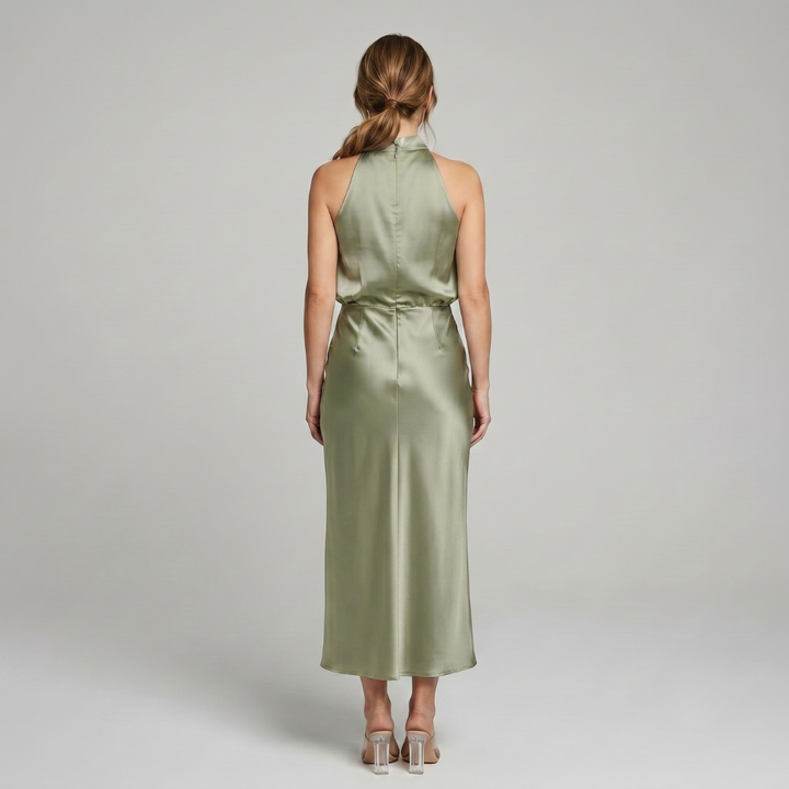 Elegancka Drapowana Sukienka Midi bez Rękawów