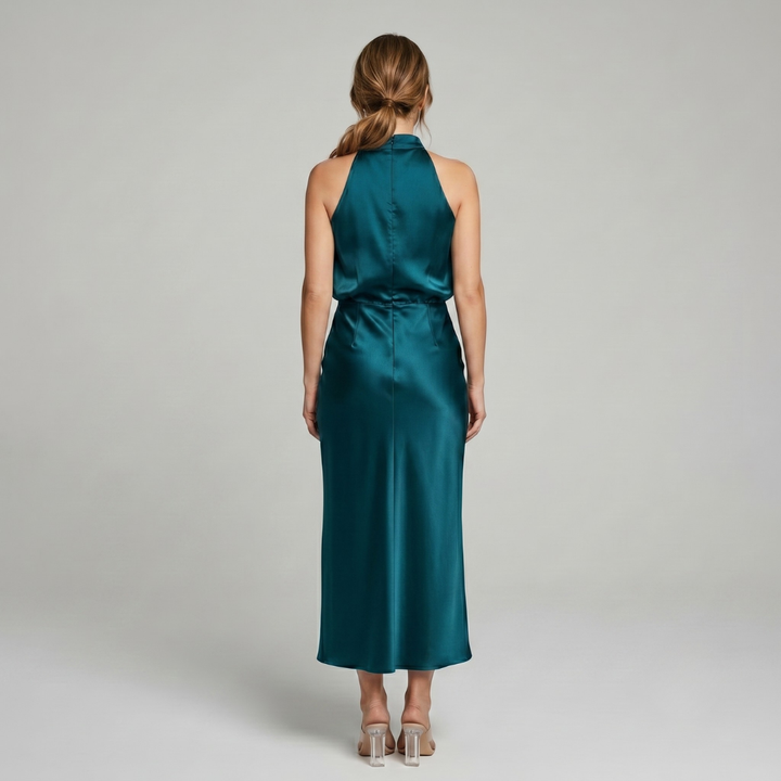 Elegancka Drapowana Sukienka Midi bez Rękawów