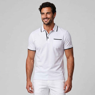 Elegancka Męska Koszulka Polo z Kontrastową Lamówką i Kieszonką
