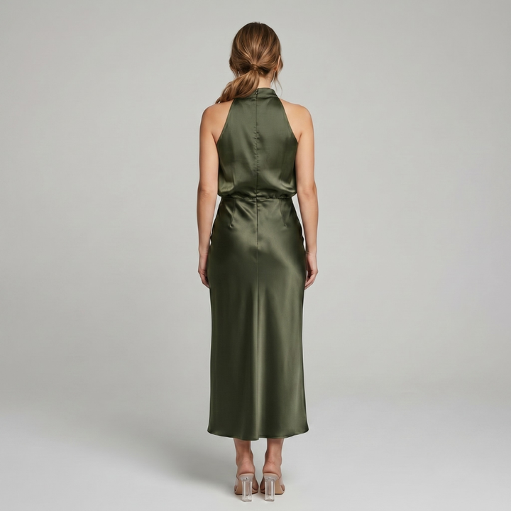 Elegancka Drapowana Sukienka Midi bez Rękawów
