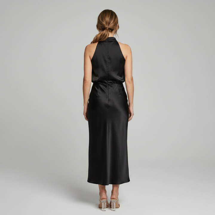 Elegancka Drapowana Sukienka Midi bez Rękawów