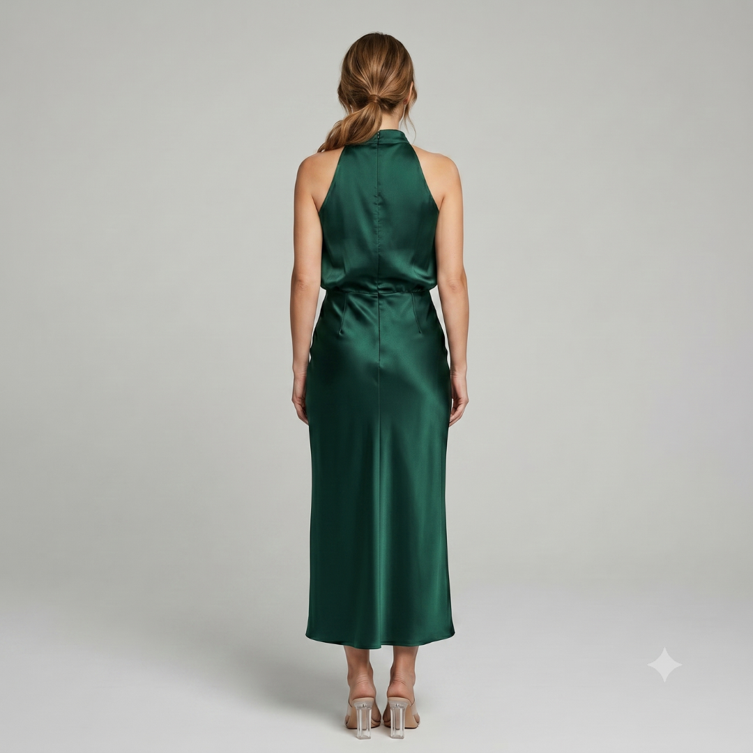 Elegancka Drapowana Sukienka Midi bez Rękawów