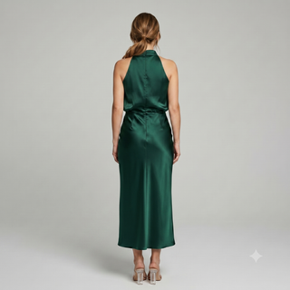 Elegancka Drapowana Sukienka Midi bez Rękawów