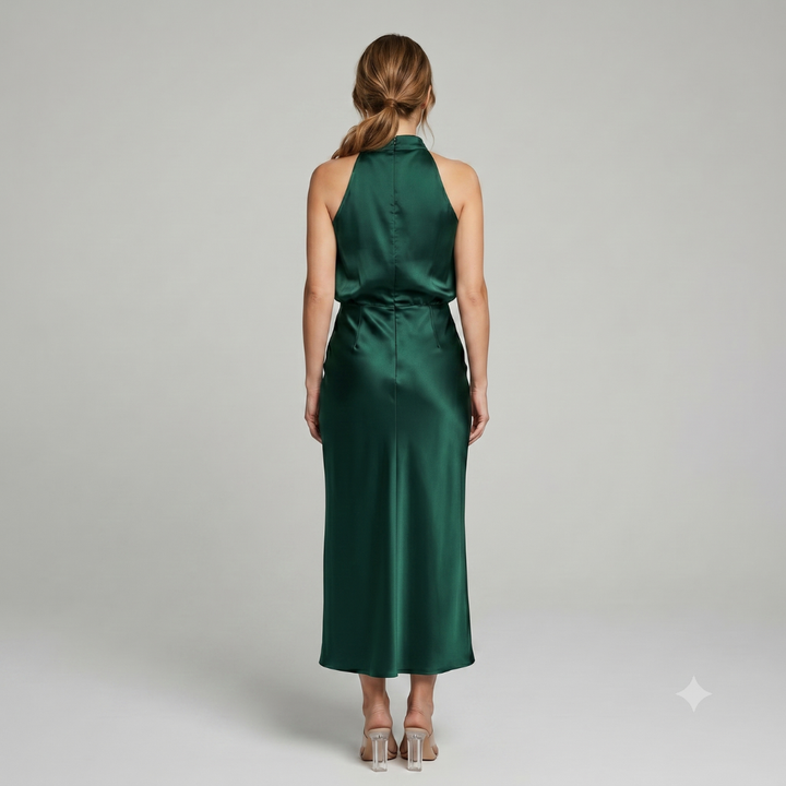 Elegancka Drapowana Sukienka Midi bez Rękawów