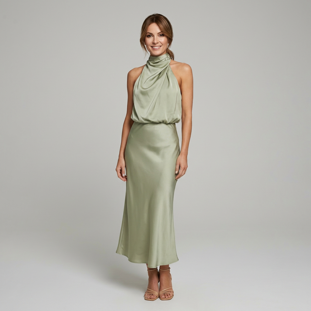 Elegancka Drapowana Sukienka Midi bez Rękawów