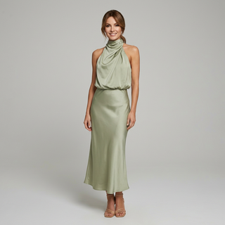 Elegancka Drapowana Sukienka Midi bez Rękawów