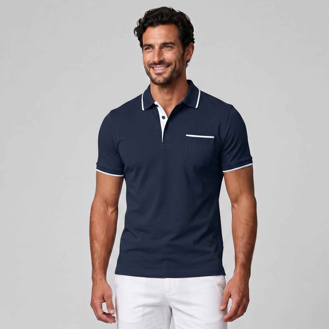 Elegancka Męska Koszulka Polo z Kontrastową Lamówką i Kieszonką