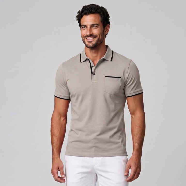 Elegancka Męska Koszulka Polo z Kontrastową Lamówką i Kieszonką