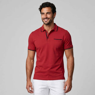 Elegancka Męska Koszulka Polo z Kontrastową Lamówką i Kieszonką
