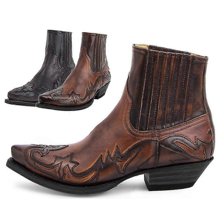 Stylowe Buty Kowbojskie Męskie z ozdobnym wzorem i niskim obcasem