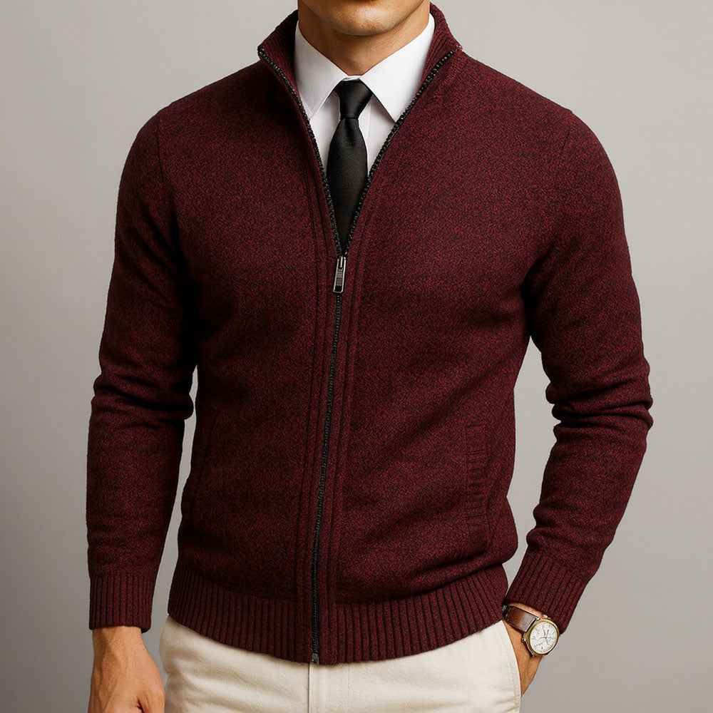 Elegancki sweter męski z zamkiem i wysoką stójką na co dzień
