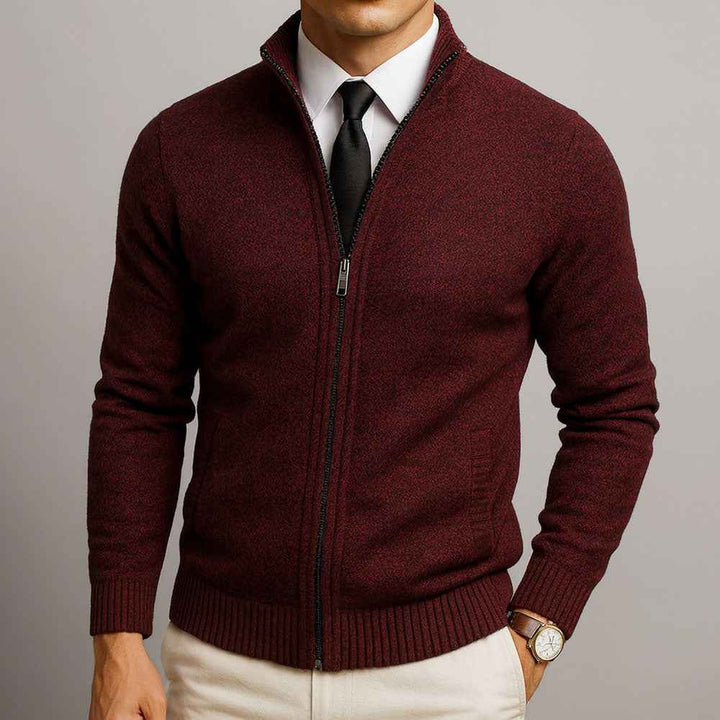 Elegancki sweter męski z zamkiem i wysoką stójką na co dzień