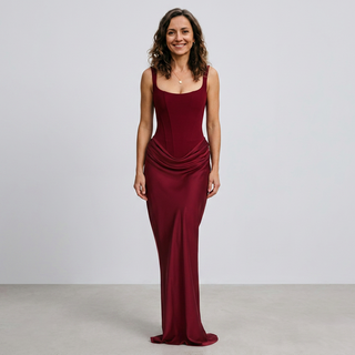 Elegancka Gorsetowa Sukienka Maxi z Drapowaniem
