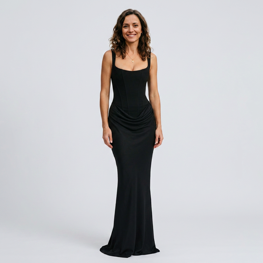 Elegancka Gorsetowa Sukienka Maxi z Drapowaniem